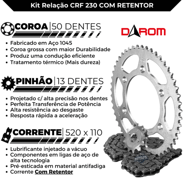 KIT TRANSMISSAO DAROM  COM RETENTOR CRF 230 - Imagem 2