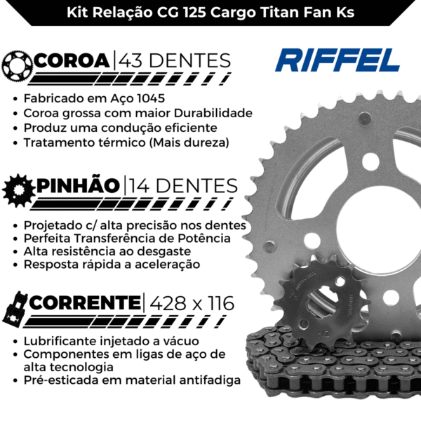 KIT CG 125 [CARGO/FAN] (09-13) 43Z X 14Z C/CORRENTE 428H X 116L C/ANEL - TITANIUM - 1045 - Image 2