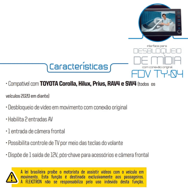 FDV TY-04 Desbloqueio De Multimídia Corolla Hilux Prius Sw4 - Imagem 2