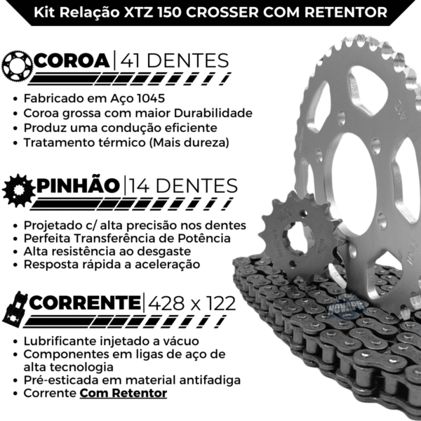 KIT TRANSMISSAO DAROM  COM RETENTOR XTZ CROSSER 150 - Imagem 3