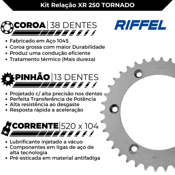 KIT XR 250 TORNADO (01-08) 38Z X 13Z C/ CORRENTE 520H X 104L - TITANIUM (1045) - Image 3