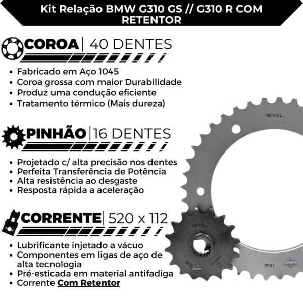 KIT G310 [R/GS] (16-24) 40Z X 16Z C/ CORRENTE O'RING REMANCHADA 520HO X 112L - TOP (1045) - Image 3
