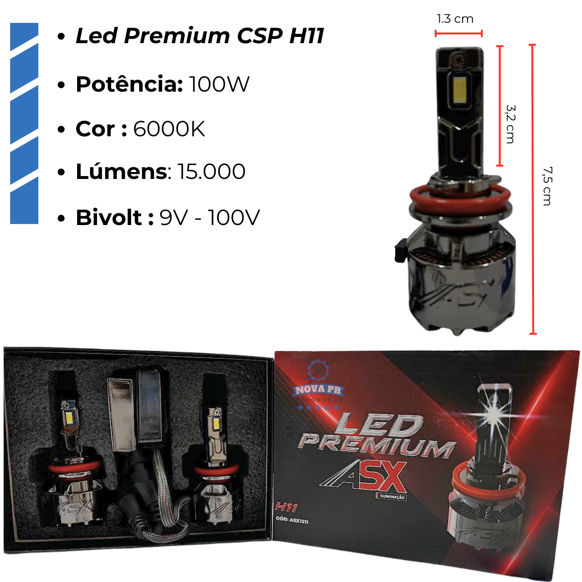 Led Premium CSP H11 - 100W - 15.000 Lumens - Bivolt - ASX - Imagem 2