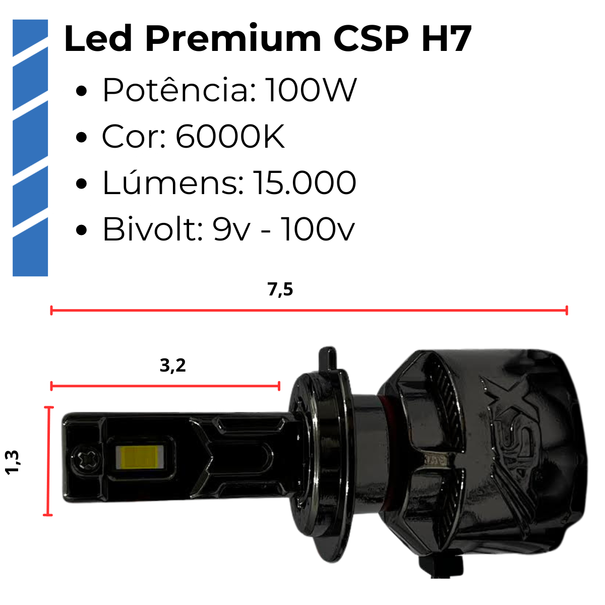 Lampada Led Super Premium Csp H7 100w 15.000 Lumens Bvt Asx - Imagem 2