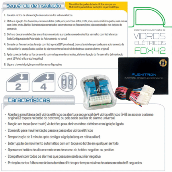 FDX 42 - ABRE 4 VIDROS VIA CONTROLE - FLEXITRON - Imagem 2
