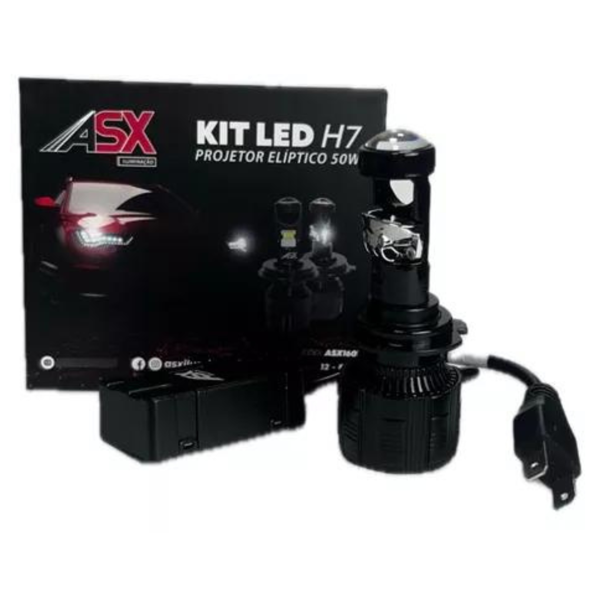 Kit Led H7 Progetor Eliptico - 50W - 7.500 Lumens - Bivolt - ASX